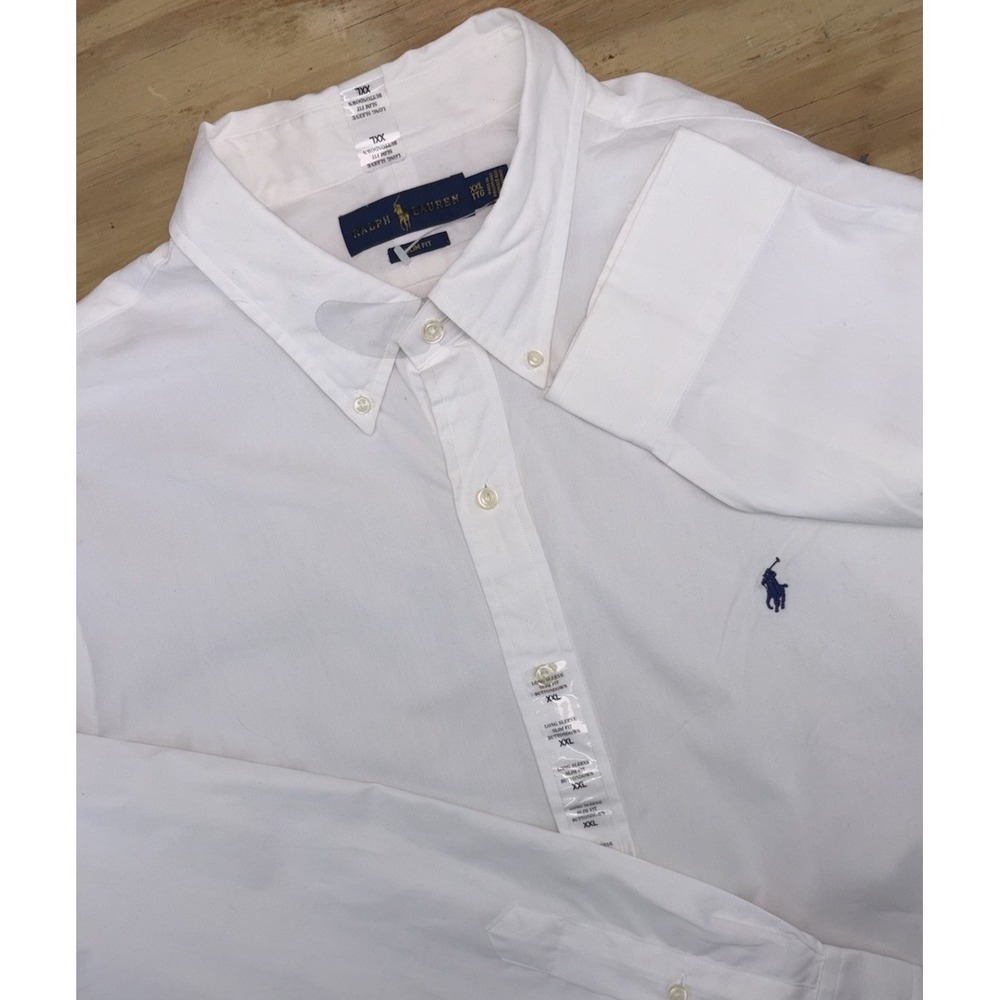 New Polo Ralph Lauren Men's XXL 2XL Slim Fit Solid White Button Down Blue Pony